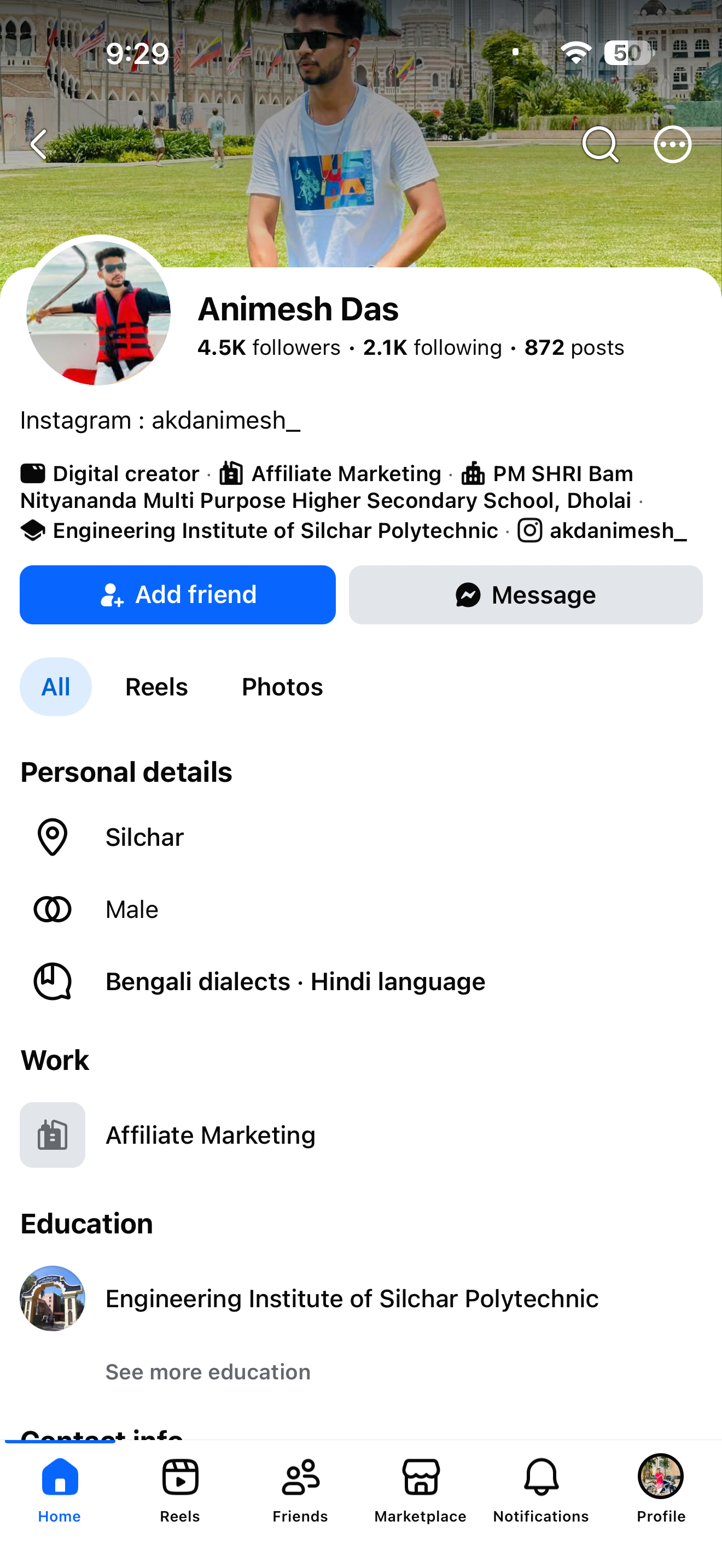 Facebook Profile Screenshot